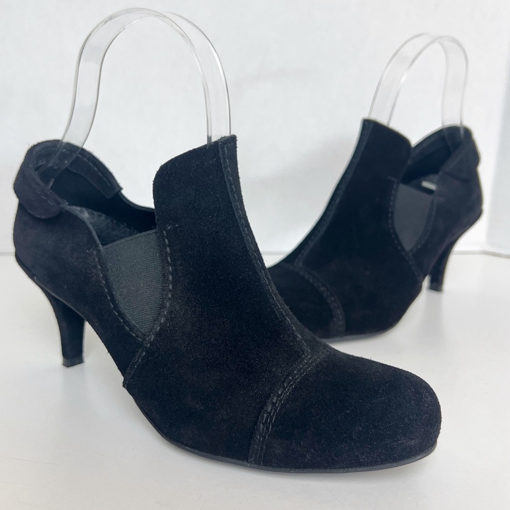 •PEDRO GARCIA• Black Suede Slip On Heel Bootie Pumps Shootie Size 36.5 / US 6.5